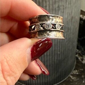Artisan Sterling Silver Band Ring with Gemstone Accents